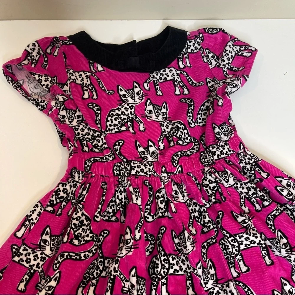 Gymboree Girls Toddler Fit & Flare Dress Pink Black Cats Elastic Waist